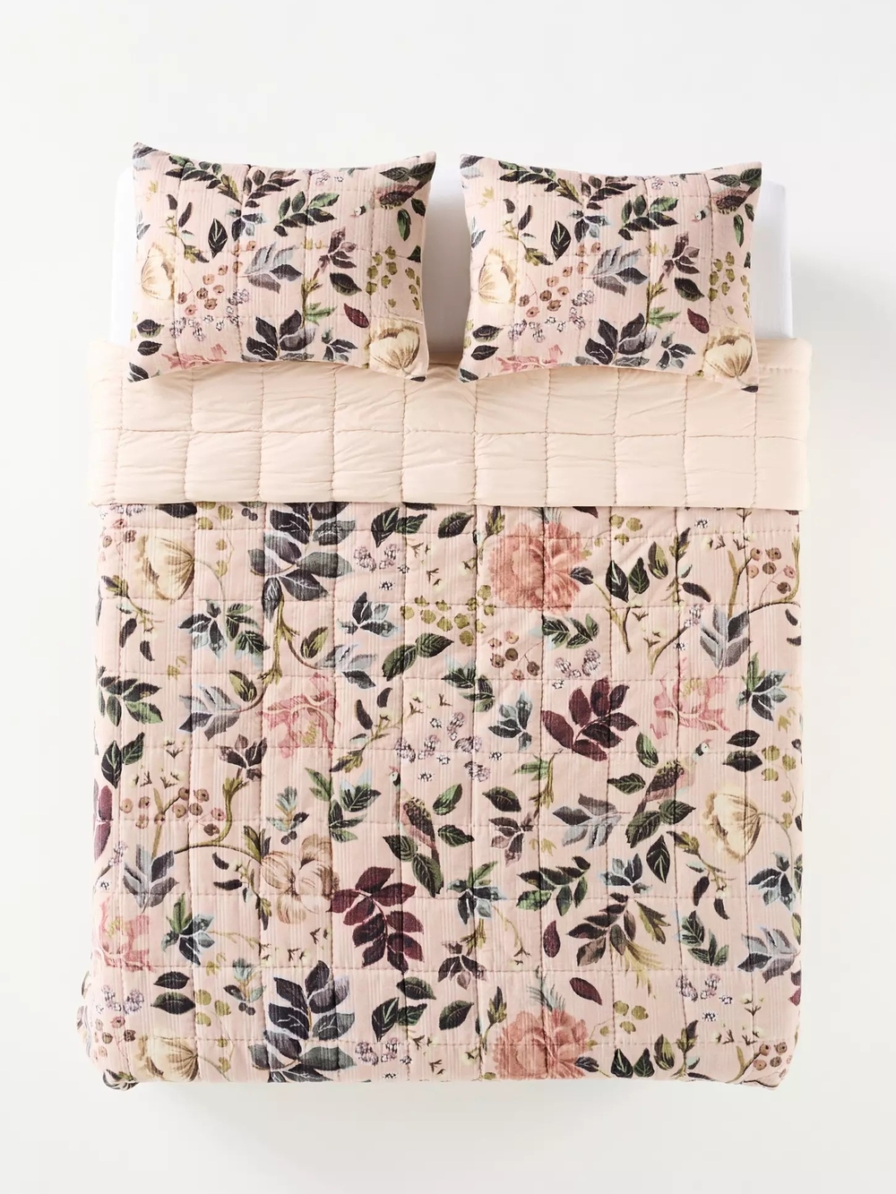 Anthropologie Blush Floral Reversible Quilt